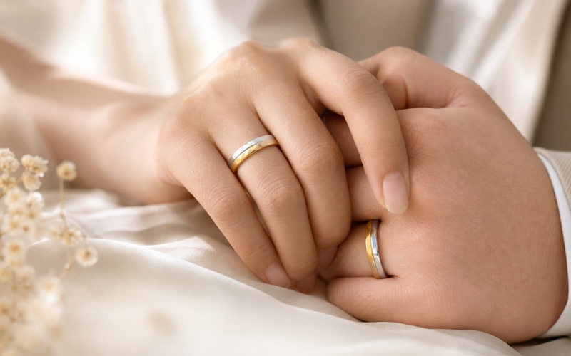 Nhẫn cưới phối màu vàng vàng và vàng trắng