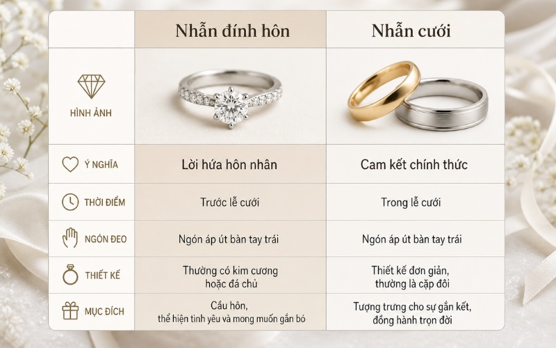 Phân biệt nhẫn cưới và nhẫn đính hôn trong văn hóa phương Tây
