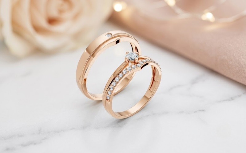 Nhẫn cưới S215 thiết kế đai chữ V ôm mềm mại