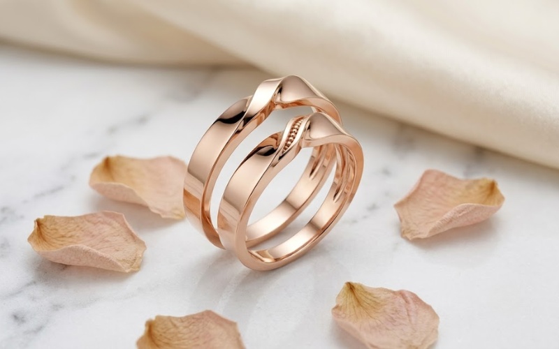 Nhẫn cưới H50 nổi bật với đường nét vặn xoắn lãng mạn