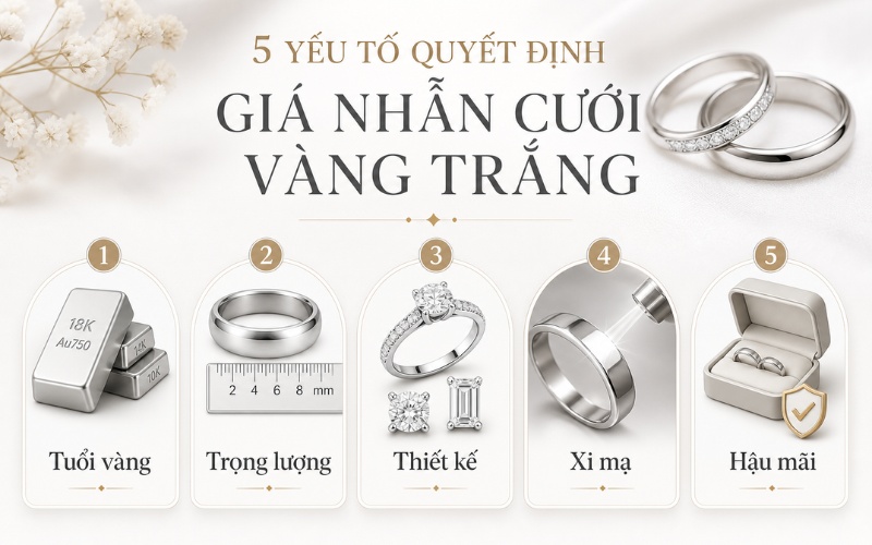 Các yếu tố ảnh hưởng đến giá nhẫn cưới vàng trắng