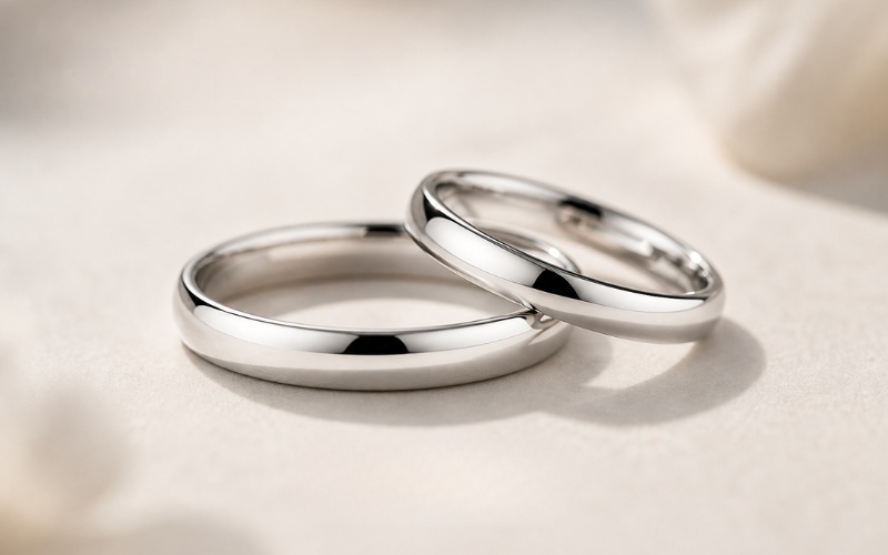 Nhẫn cưới vàng trắng trơn cần xi mạ Rhodium định kỳ
