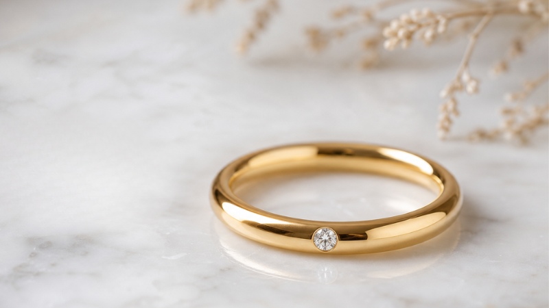 Nhẫn cưới vàng trơn đính đá là kiểu nhẫn có thân nhẫn trơn hoặc gần như trơn, kết hợp thêm một viên đá nhỏ