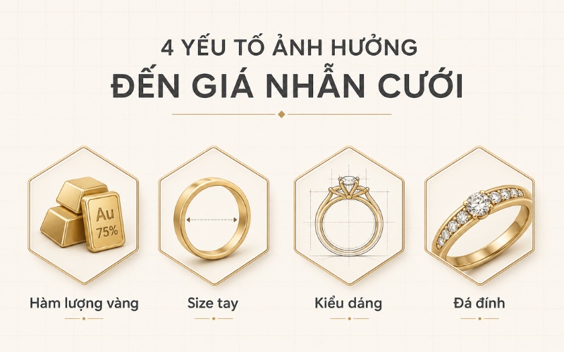 Các yếu tố ảnh hưởng giá nhẫn cưới vàng Ý