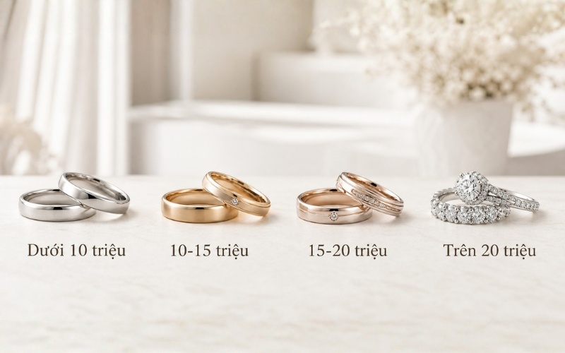 Các mẫu nhẫn cưới vàng Ý theo từng mức ngân sách