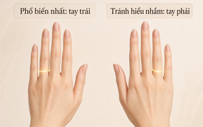 Nhẫn đính ước có thể được đeo ở ngón áp út của bàn tay trái hoặc tay phải