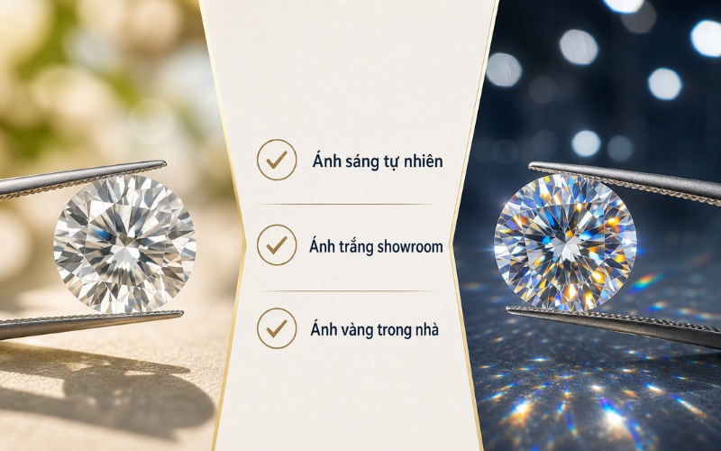 Cách phân biệt đá moissanite và kim cương bằng mắt thường