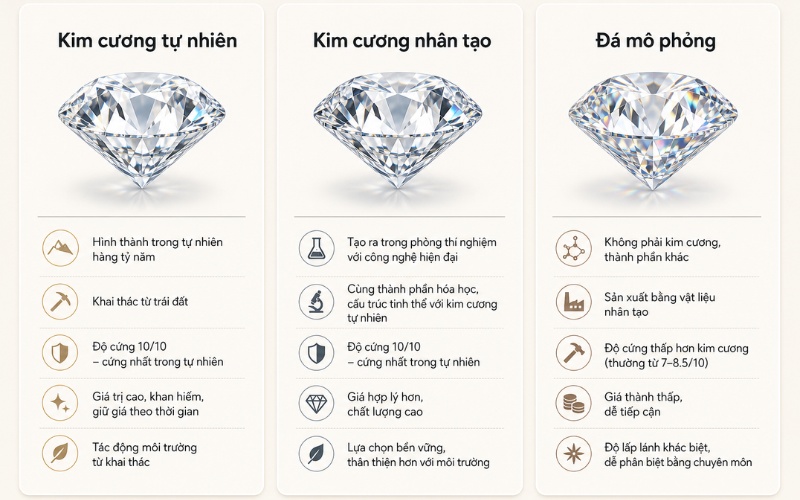 Phân biệt kim cương tự nhiên kim cương nhân tạo và đá giả kim cương