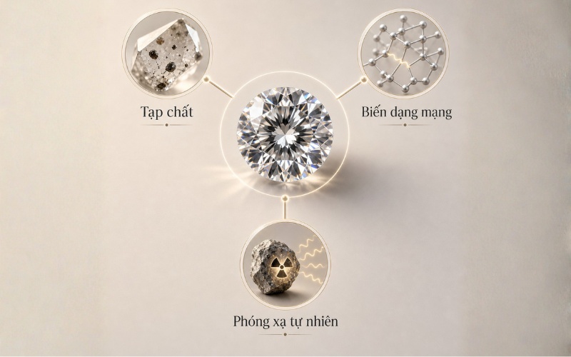 3 nguyên nhân phổ biến khiến kim cương có màu