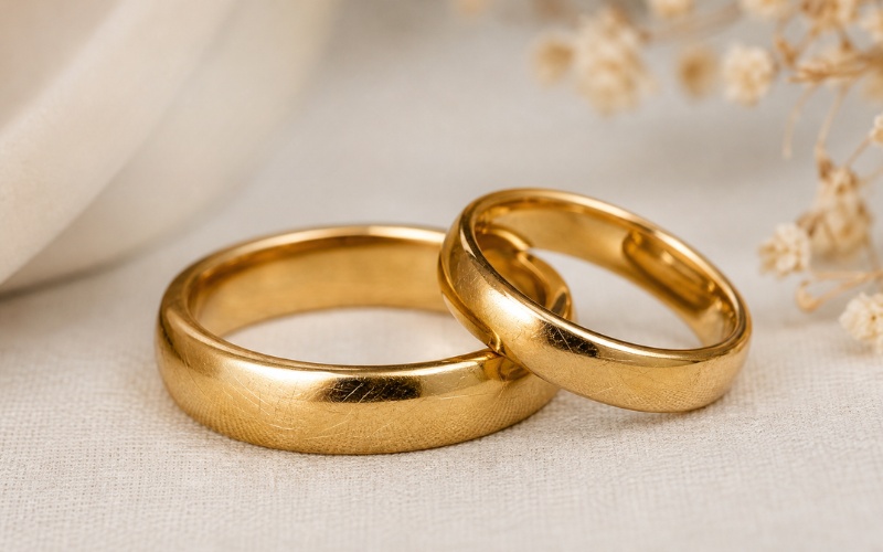 Cặp nhẫn cưới vàng 18k dễ bị trầy xước ở bề mặt