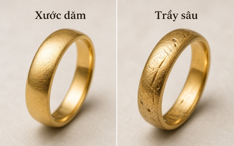 Phân biệt xước dăm và trầy sâu trên nhẫn cưới 18k