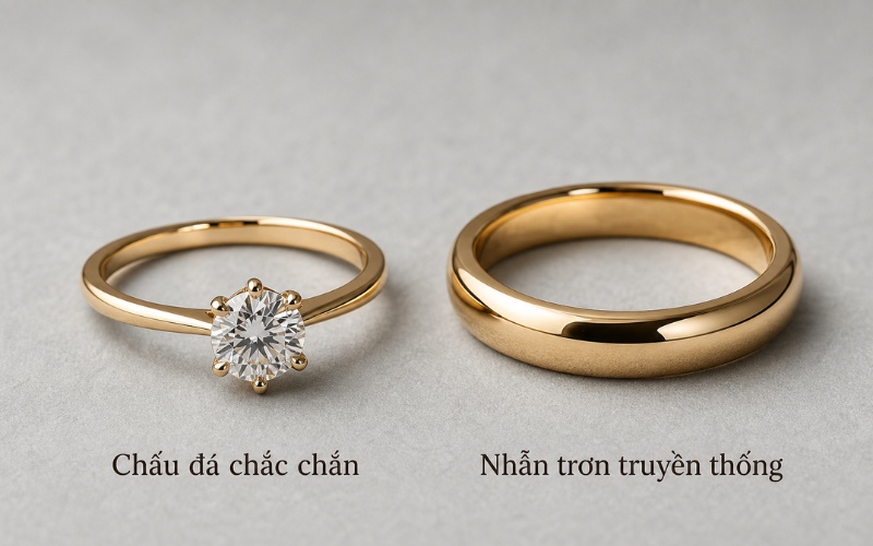 Nhẫn cưới vàng 18K đính đá