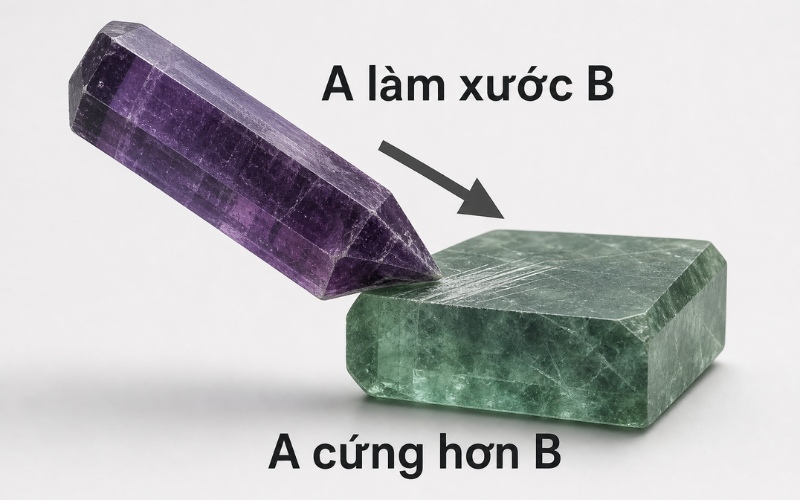 Nếu vật A làm xước được vật B nhưng vật B không làm xước được vật A, thì có thể hiểu rằng A cứng hơn B