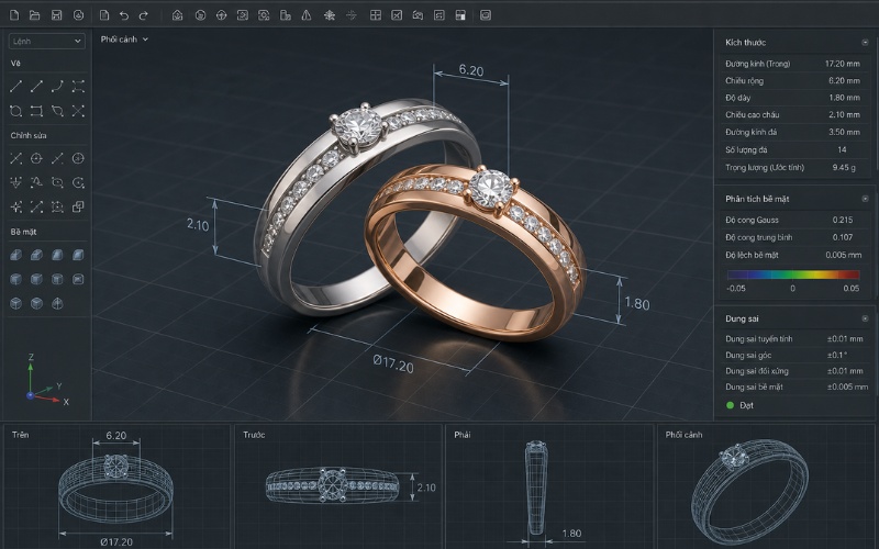 Mô phỏng bản vẽ 3D của cặp nhẫn cưới