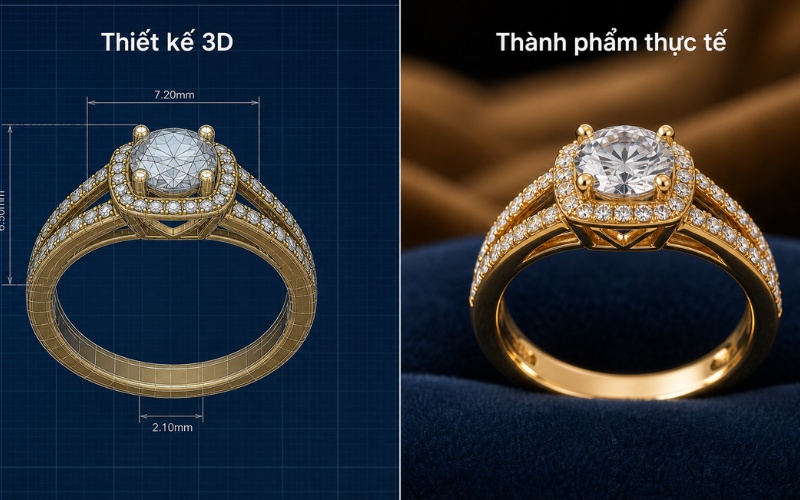 Thành phẩm thực tế của mẫu nhẫn sau khi duyệt 3D