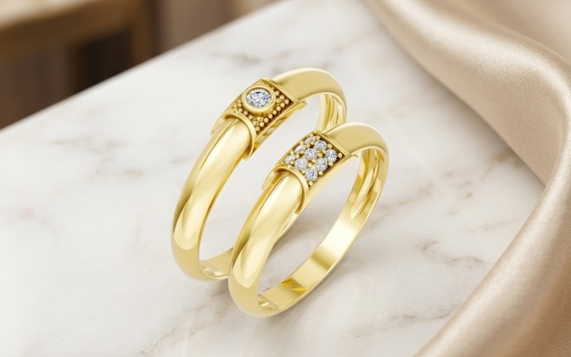 Nhẫn cưới A135 gây ấn tượng mạnh mẽ bởi thiết kế mang đậm tính đương đại