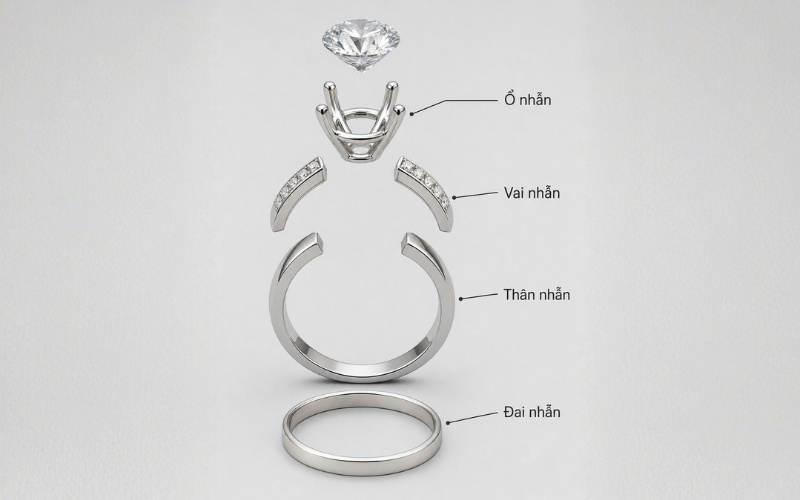 Các bộ phận cơ bản của vỏ nhẫn kim cương