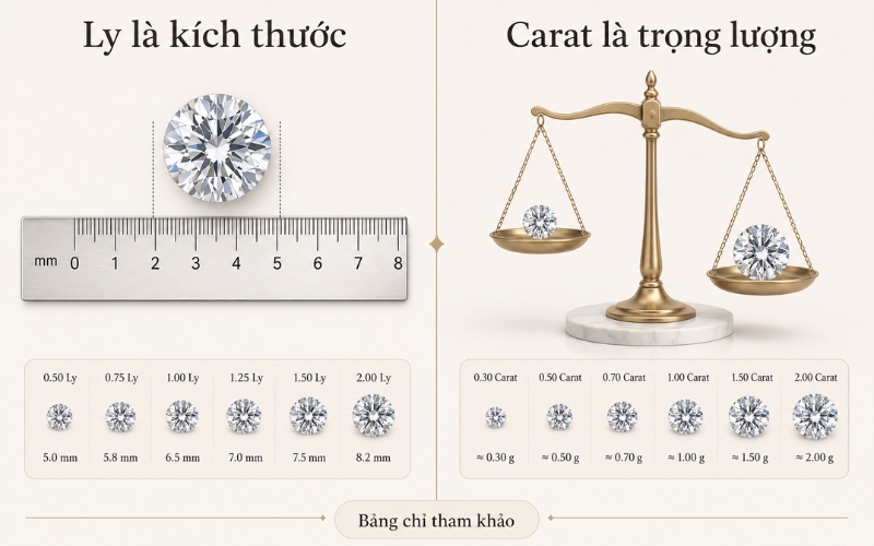 Ly và carat là 2 đại lượng hoàn toàn khác nhau