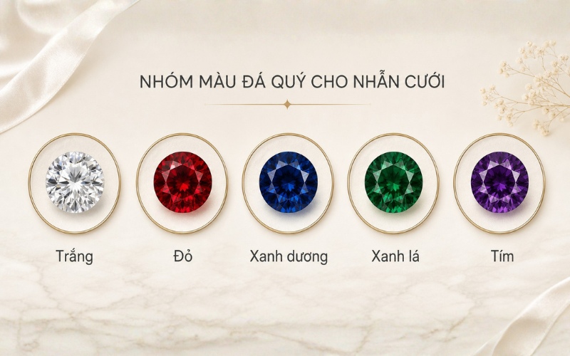 Phong thủy đá nhẫn cưới theo màu sắc