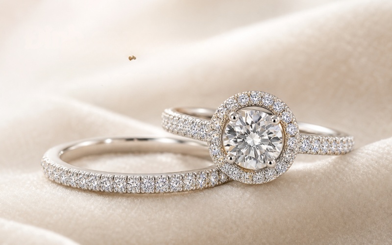 Nhẫn Halo và Pave đính kim cương 1 ly lấp lánh
