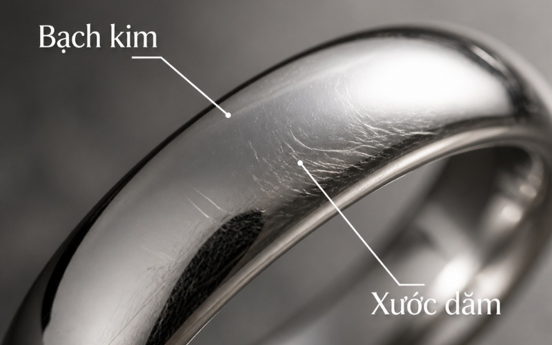 Bề mặt nhẫn bạch kim bị xước dăm nhẹ