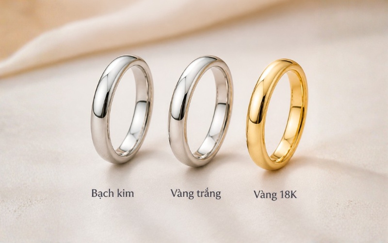 So sánh nhẫn bạch kim với vàng trắng và vàng 18K