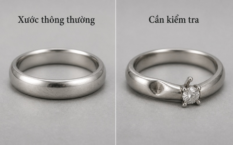 Phân biệt nhẫn bạch kim bị xước nhẹ và nhẫn cần kiểm tra cấu trúc