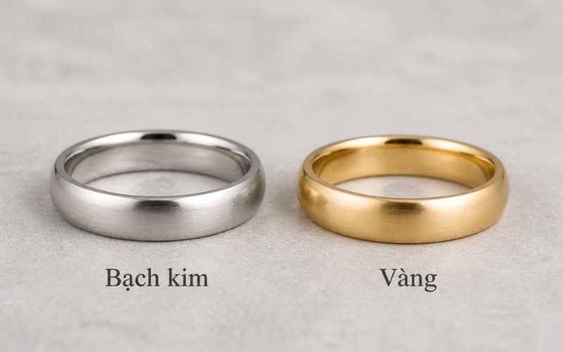 So sánh nhẫn trơn bạch kim và nhẫn trơn vàng 18K