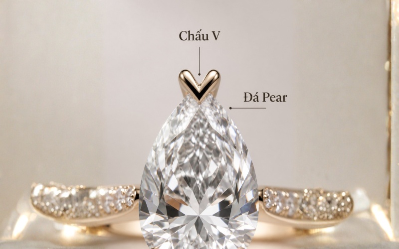 Chấu chữ V ôm phần đầu nhọn của viên đá pear