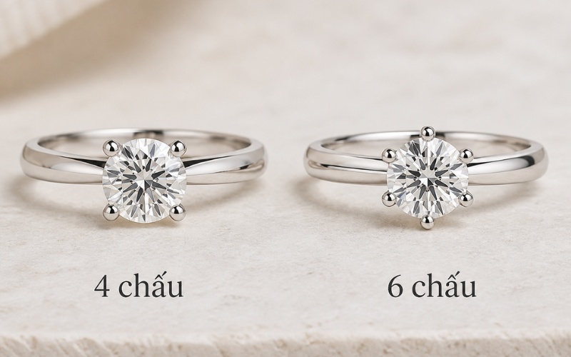 So sánh 4 chấu và 6 chấu trên nhẫn đính đá