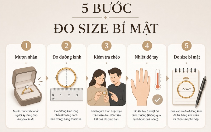 Hướng dẫn 5 bước đo size nhẫn bí mật