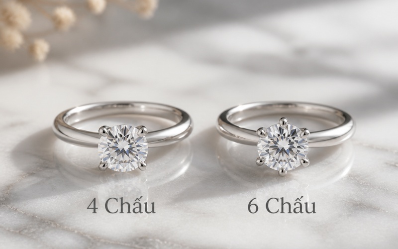 Ổ nhẫn 4 chấu và 6 chấu là các loại chấu phổ biến trong trang sức