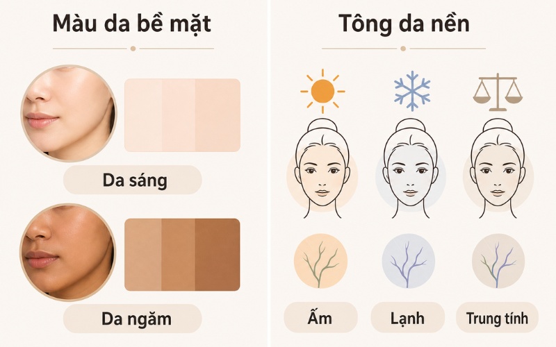 Phân biệt màu da bề mặt và undertone da khi chọn trang sức