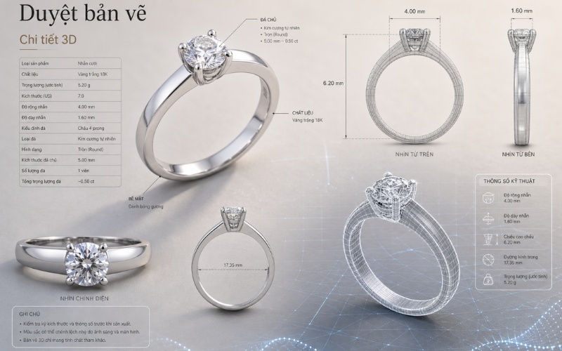 Bản vẽ 3D nhẫn cưới thiết kế riêng