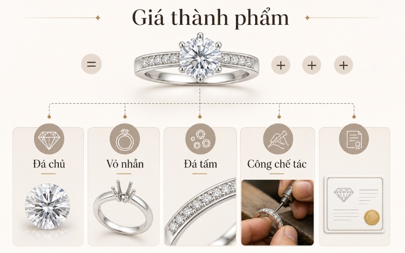 Các thành phần cấu tạo nên giá nhẫn Moissanite hoàn thiện