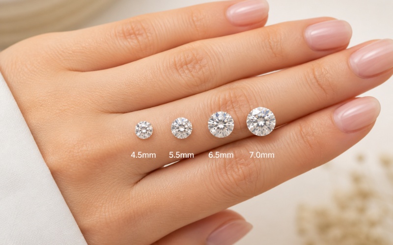 Các kích thước phổ biến trong trang sức của Moissanite