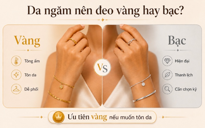 Da ngăm đeo vàng giúp tôn da hơn so với bạc