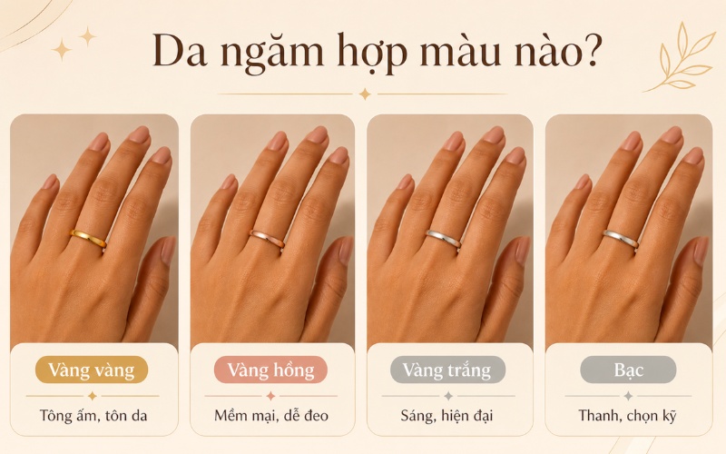 So sánh các màu nhẫn khi đeo trên nền da ngăm