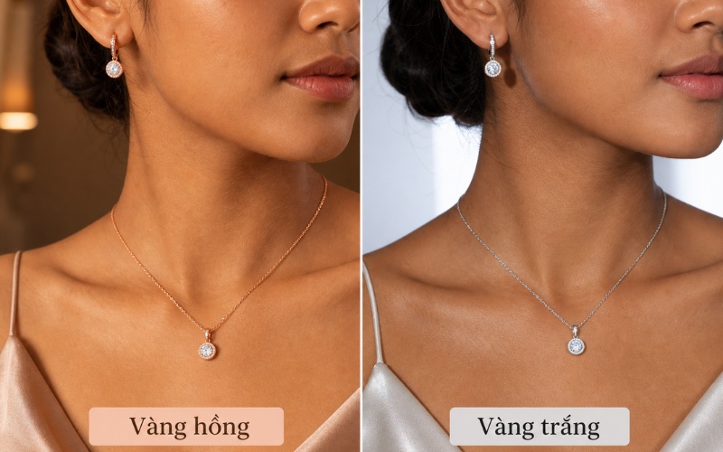 Dây chuyền và bông tai trên nền da ngăm