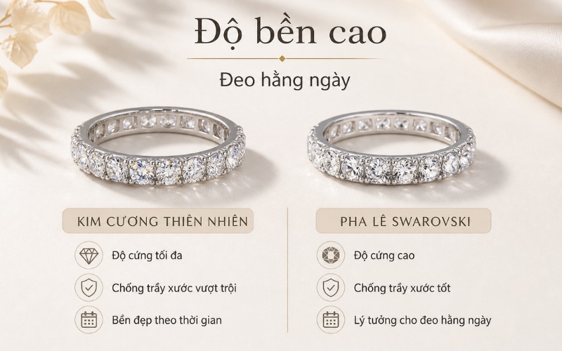 So sánh Swarovski và kim cương theo độ bền và giá trị