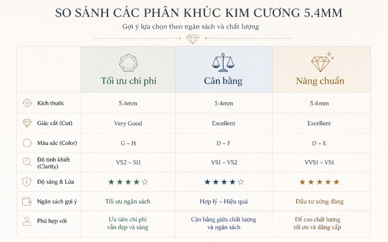 So sánh giá kim cương 5ly4 theo cấu hình và ngân sách tham khảo