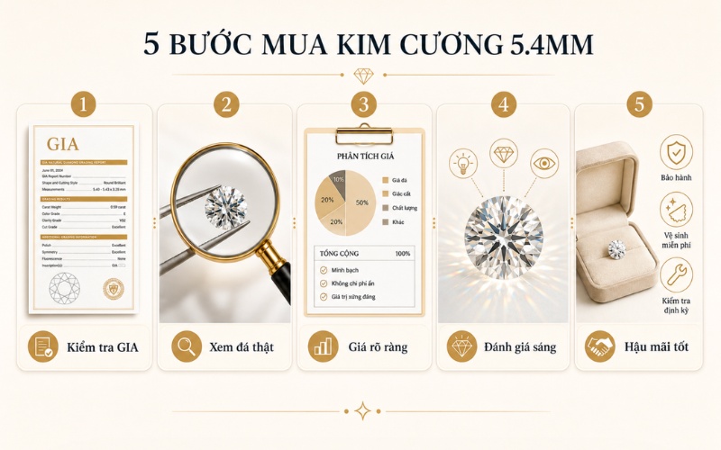 Quy trình 5 bước mua kim cương 5ly4 an toàn và chuẩn xác