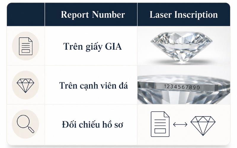 Phân biệt Report Number GIA và laser inscription kim cương