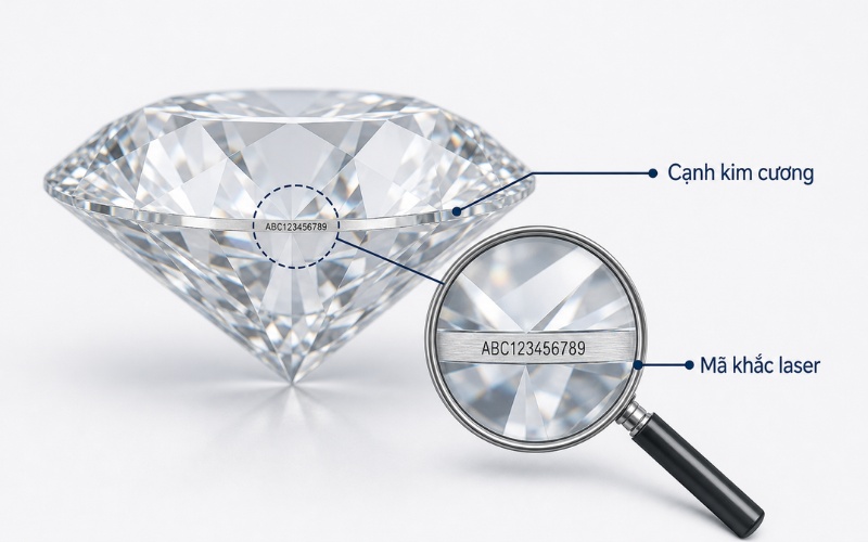 Vị trí mã khắc laser trên cạnh kim cương diamond girdle