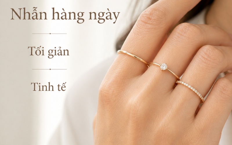 Nhóm nhẫn nữ tối giản đeo hằng ngày