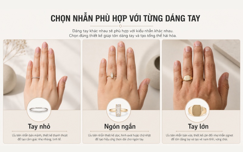 Cách chọn nhẫn nữ phù hợp dáng tay