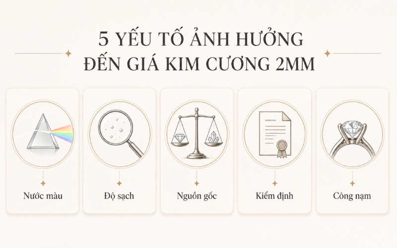 Các yếu tố ảnh hưởng đến giá kim cương 2 ly