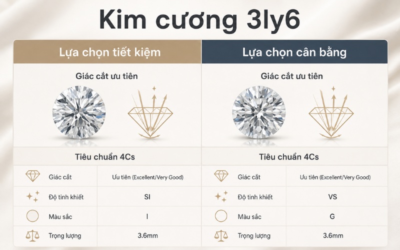 Tiêu chuẩn 4Cs ảnh hưởng giá kim cương 3ly6