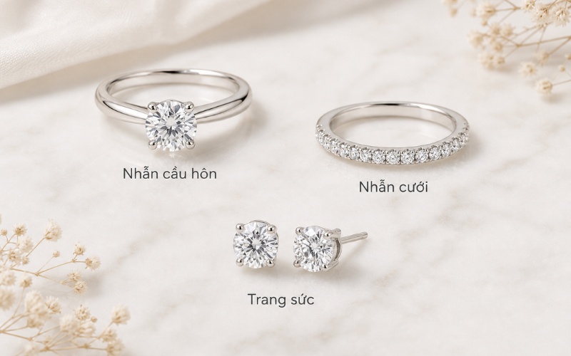 Ứng dụng kim cương 3ly6 trên nhẫn cầu hôn và bông tai