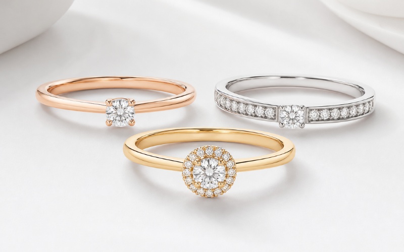 Nhẫn cầu hôn kim cương 4 ly kiểu solitaire và halo